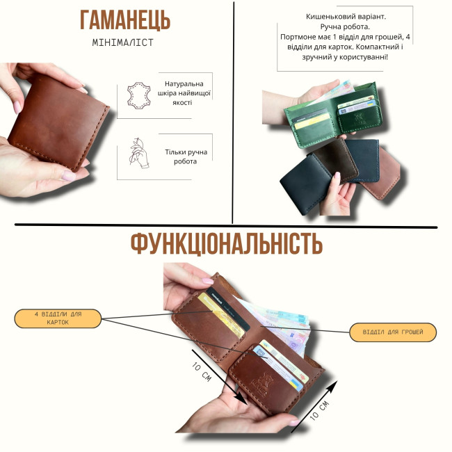 Маленький гаманець мінімаліст (крейзі) коньячний Маленький гаманець мінімаліст (крейзі) коньячний