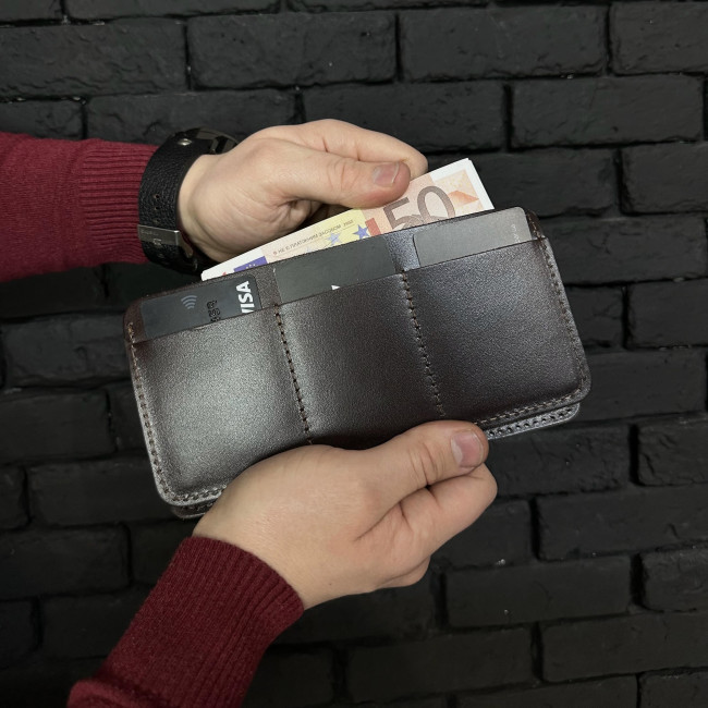 Чоловічий гаманець ручної роботи подвійного складання (кайзер) шоколад