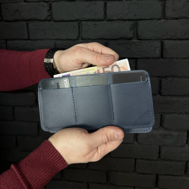 Чоловічий гаманець ручної роботи подвійного складання (кайзер) синій