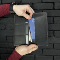 Чоловічий гаманець ручної роботи подвійного складання (крейзі) шоколад