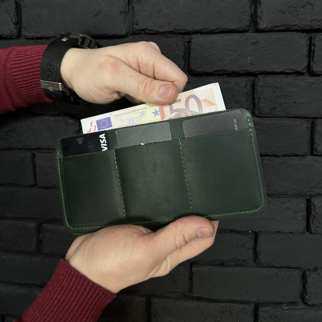 Чоловічий гаманець ручної роботи подвійного складання (крейзі) хакі
