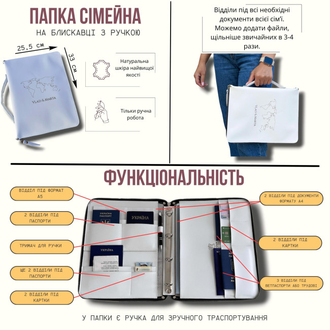 Папка для сімейних документів на блискавці А4 з ручкою (ЕКО-шкіра) шоколад