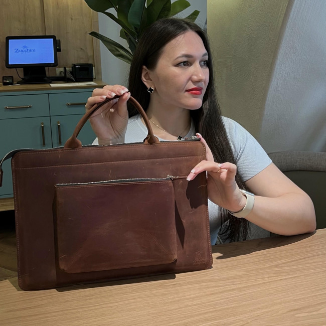 Шкіряна сумка для MacBook (крейзи) Коньячний