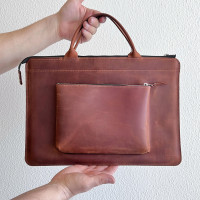 Шкіряна сумка для MacBook (крейзи) Коньячний