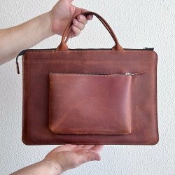 Шкіряна сумка для MacBook (крейзи) Коньячний