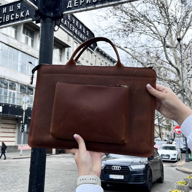 Шкіряна сумка для MacBook (крейзи) Коньячний