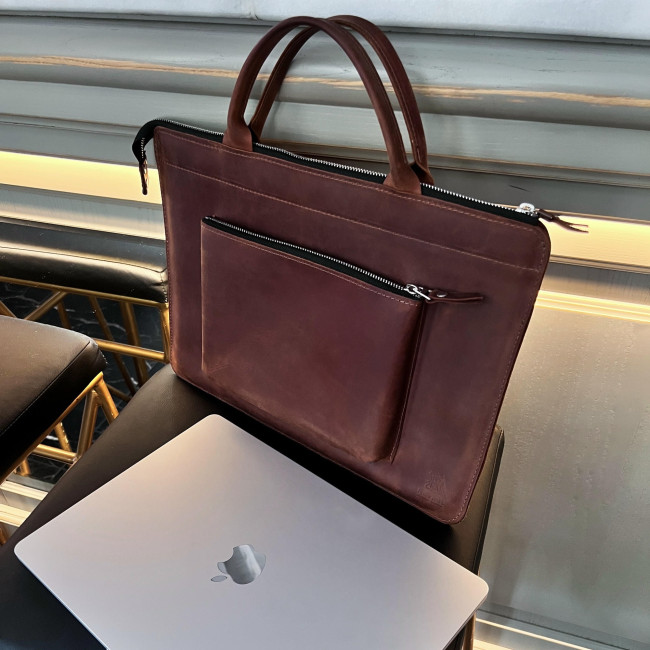Шкіряна сумка для MacBook (крейзи) Коньячний