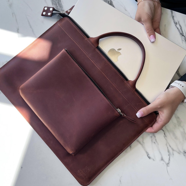 Шкіряна сумка для MacBook (крейзи) Коньячний
