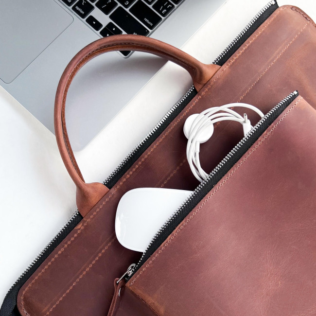 Шкіряна сумка для MacBook (крейзи) Коньячний