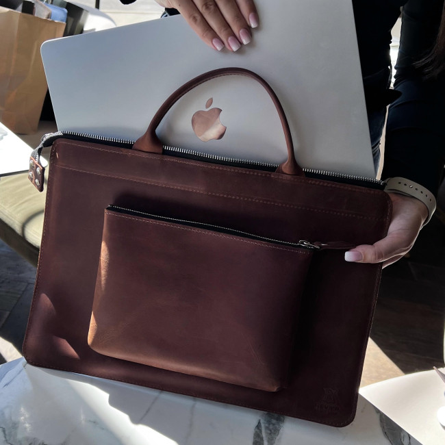 Шкіряна сумка для MacBook (крейзи) Коньячний