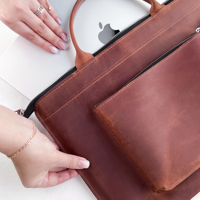 Шкіряна сумка для MacBook (крейзи) Коньячний