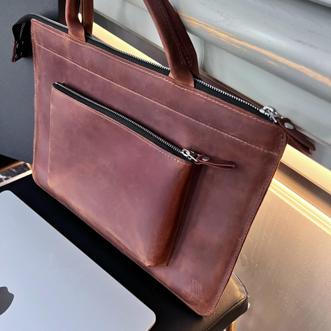 Шкіряна сумка для MacBook (крейзи) Коньячний