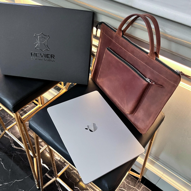 Шкіряна сумка для MacBook (крейзи) Коньячний