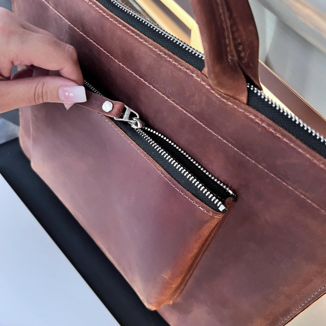 Шкіряна сумка для MacBook (крейзи) Коньячний