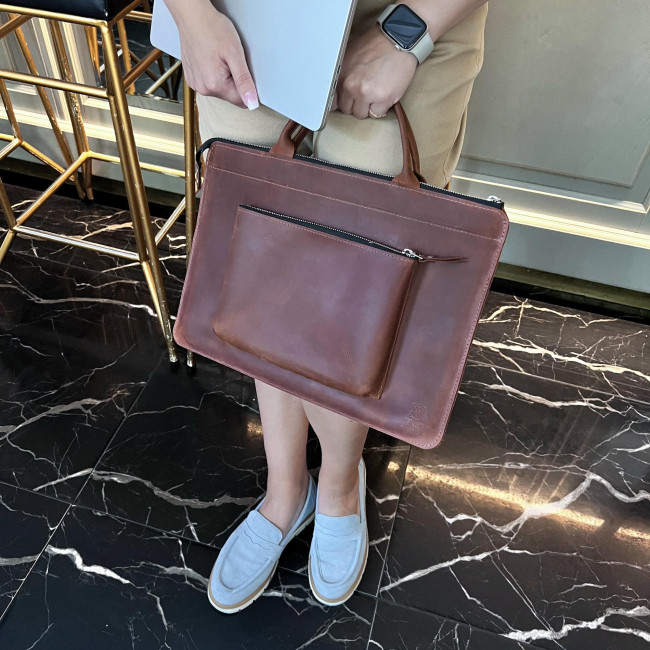Шкіряна сумка для MacBook (крейзи) Коньячний