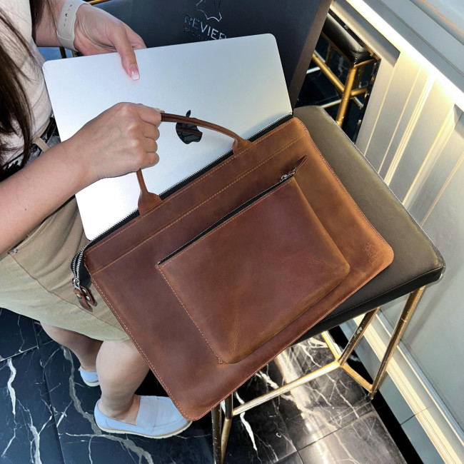 Шкіряна сумка для MacBook (крейзи) Коньячний
