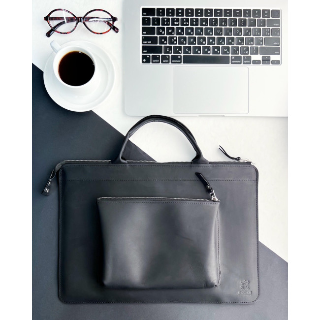 Шкіряна сумка для MacBook (крейзи) Чорний