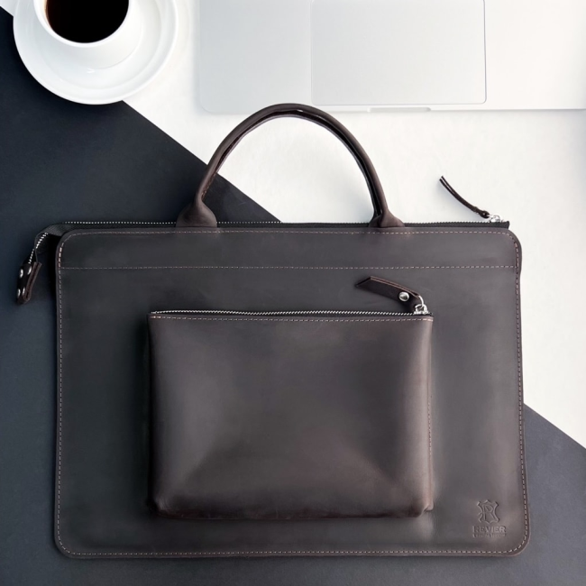 Шкіряна сумка для MacBook (крейзи) Шоколад