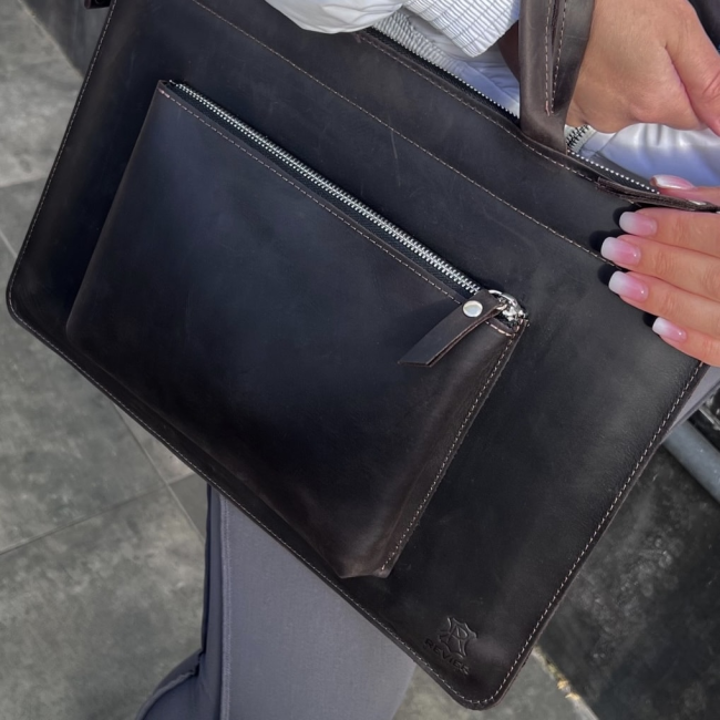 Шкіряна сумка для MacBook (крейзи) Шоколад