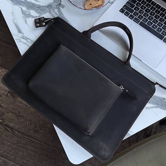 Шкіряна сумка для MacBook (крейзи) Шоколад