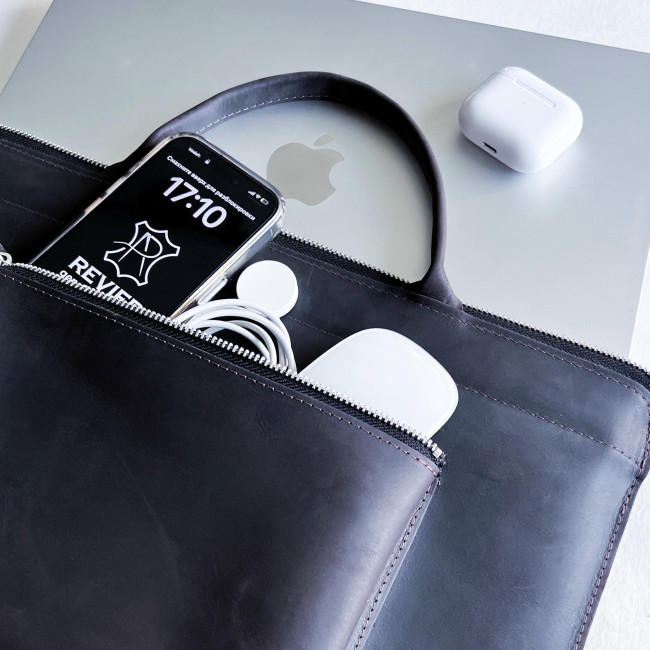 Шкіряна сумка для MacBook (крейзи) Шоколад