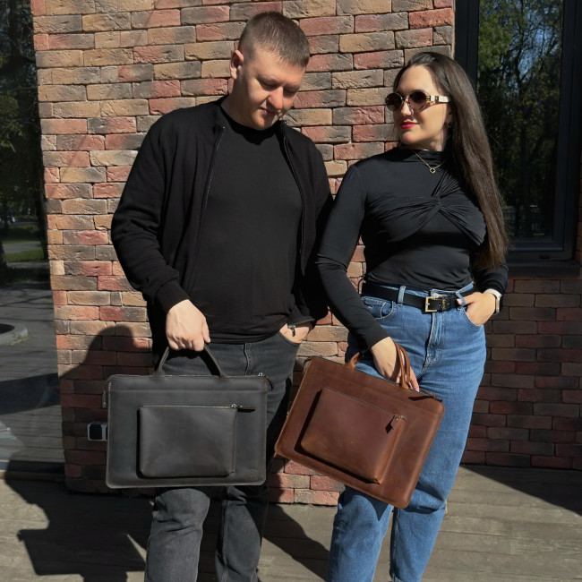 Шкіряна сумка для MacBook (крейзи) Шоколад