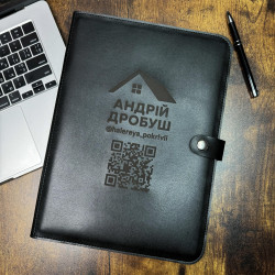 Папка з блокнотом на кнопці на твердій основі ЕКО чорна