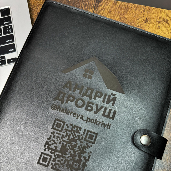 Папка з блокнотом на кнопці на твердій основі ЕКО чорна