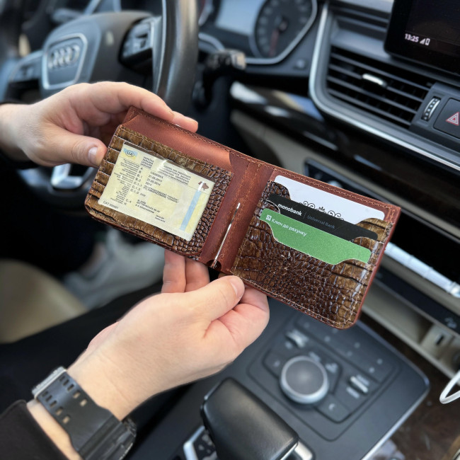 Гаманець із затискачем зі шкіри з тисненням під крокодила Гаманець із затискачем зі шкіри з тисненням під крокодила