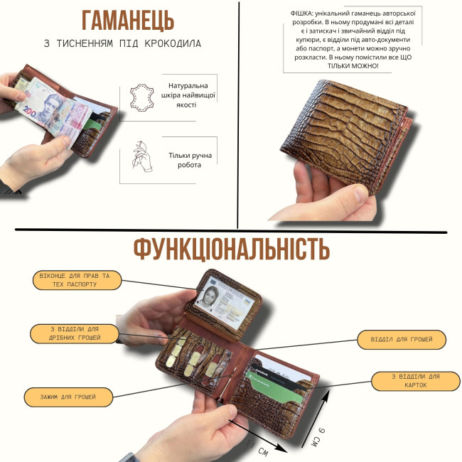 Гаманець із затискачем зі шкіри з тисненням під крокодила Гаманець із затискачем зі шкіри з тисненням під крокодила