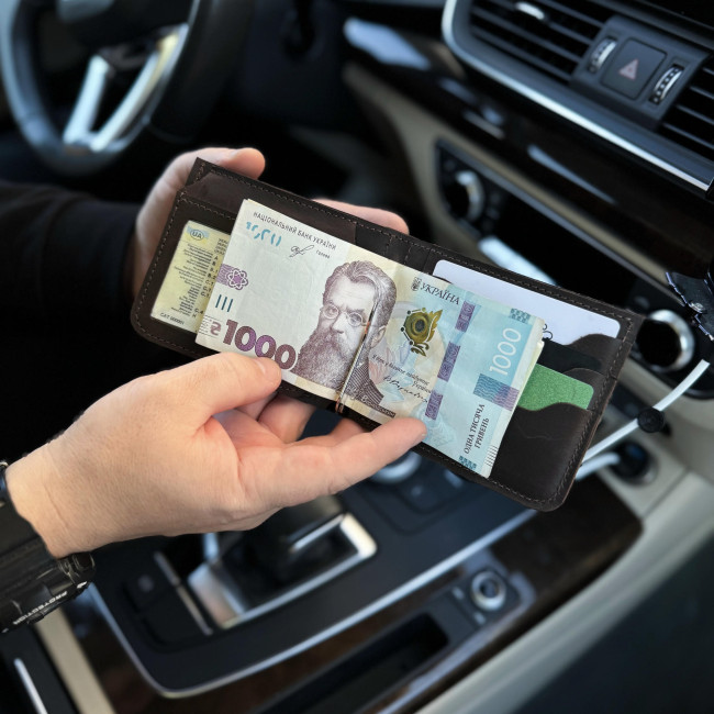 Гаманець із затискачем зі шкіри (крейзі) шоколад Гаманець із затискачем зі шкіри (крейзі) шоколад