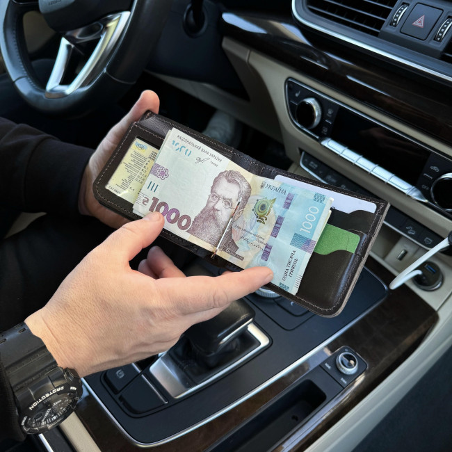 Гаманець із затискачем зі шкіри (кайзер) шоколад Гаманець із затискачем зі шкіри (кайзер) шоколад