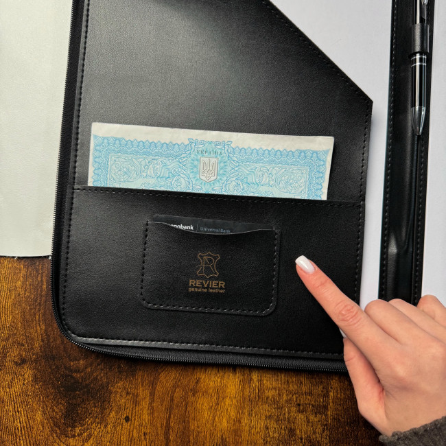   Папка із затискачем на блискавці на твердій основі Еко чорний