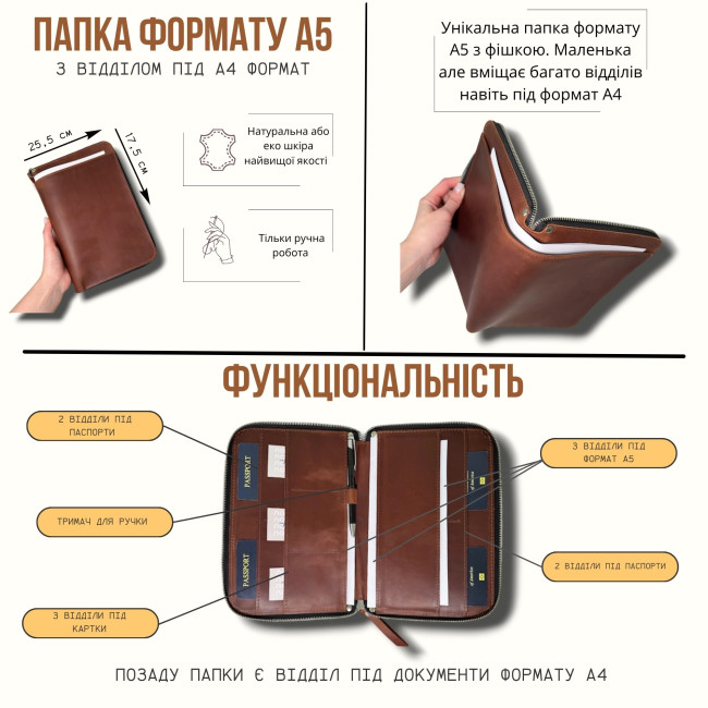 Папка для документів A5 шкіра (кайзер) зелений