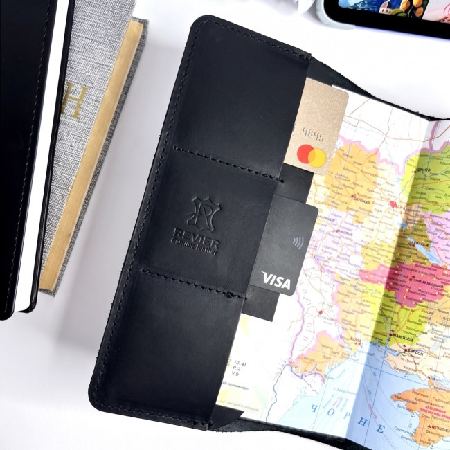 Шкіряний блокнот ручної роботи А5 (на 2 кнопках) (крейзі) Чорний