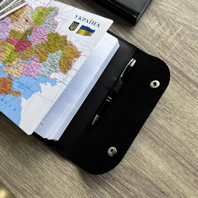 Шкіряний блокнот ручної роботи А5 (на 2 кнопках) (крейзі) Чорний