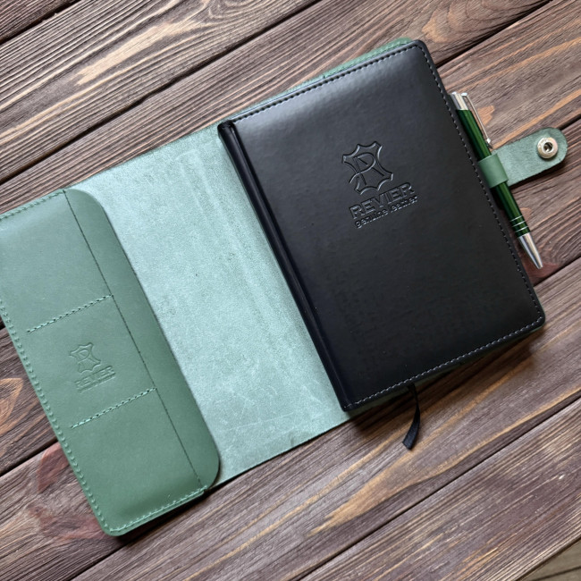 Шкіряний блокнот ручної роботи А5 (кнопка) (кайзер) Зелений