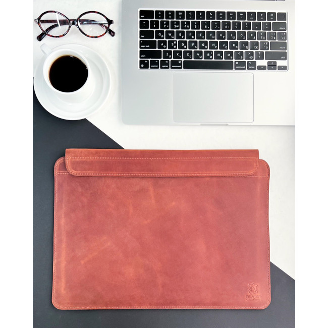 Шкіряний чохол на магниітах для MacBook (крейзи) Коньячний
