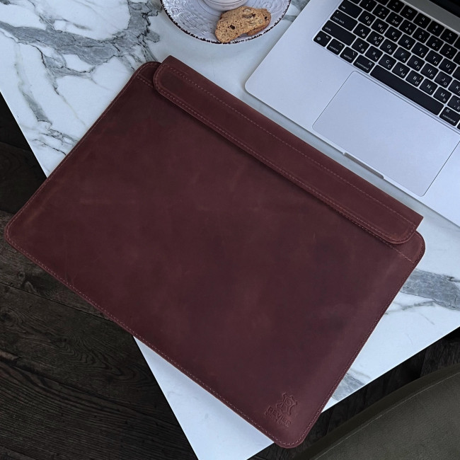 Шкіряний чохол на магниітах для MacBook (крейзи) Коньячний