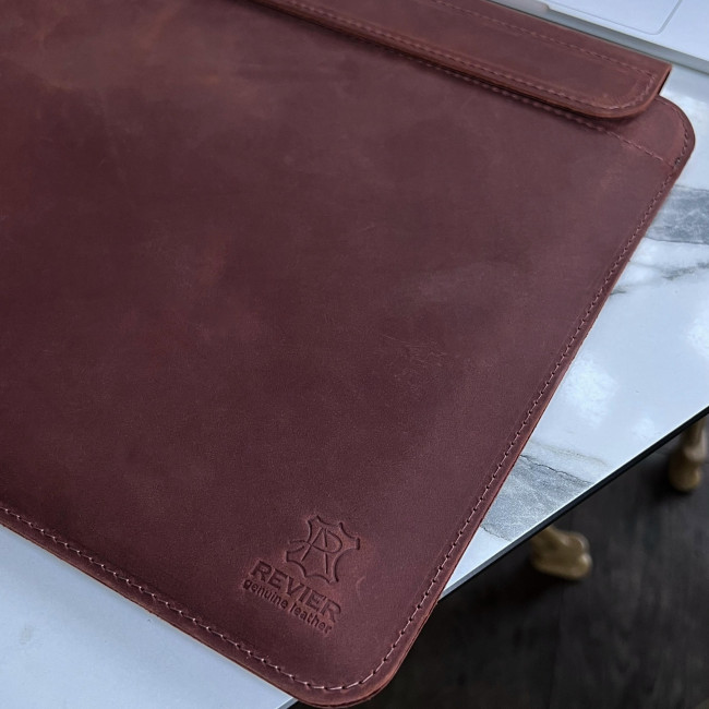 Шкіряний чохол на магниітах для MacBook (крейзи) Коньячний