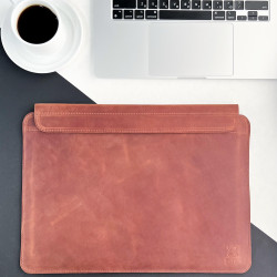 Шкіряний чохол на магниітах для MacBook (крейзи) Коньячний