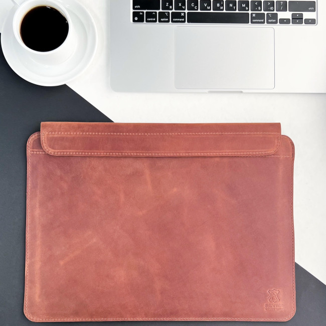 Шкіряний чохол на магниітах для MacBook (крейзи) Коньячний