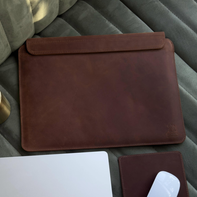 Шкіряний чохол на магниітах для MacBook (крейзи) Коньячний
